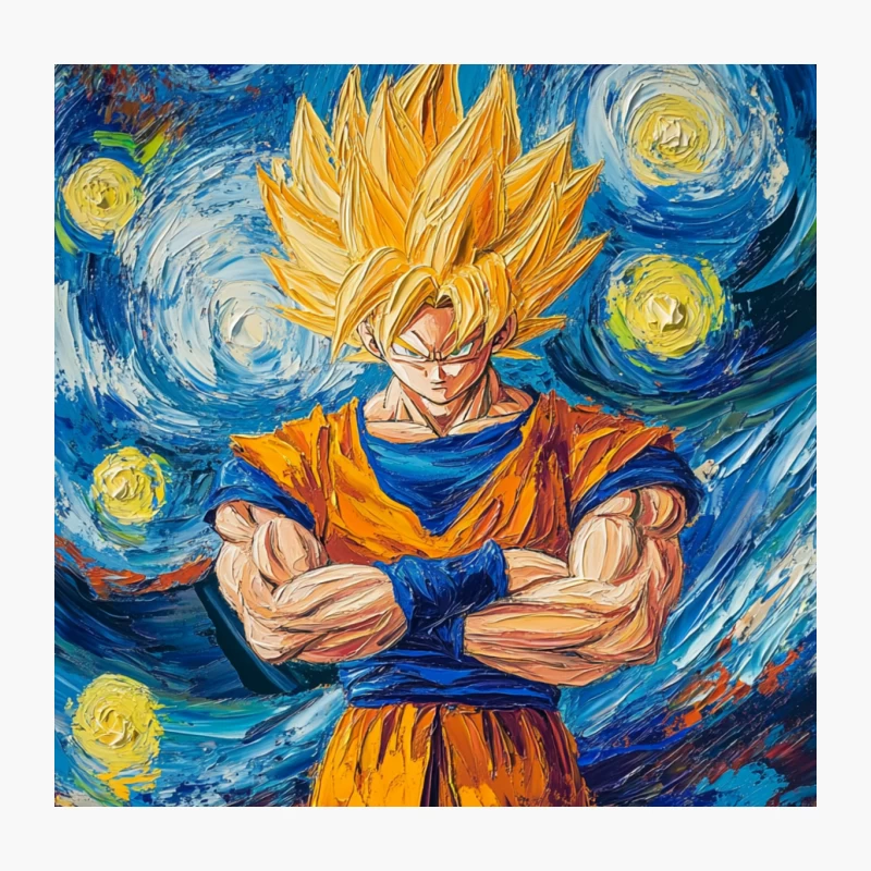 Super Saiyan Goku in Van Gogh's Starry Night: Anime Meets Art Throw Pillow