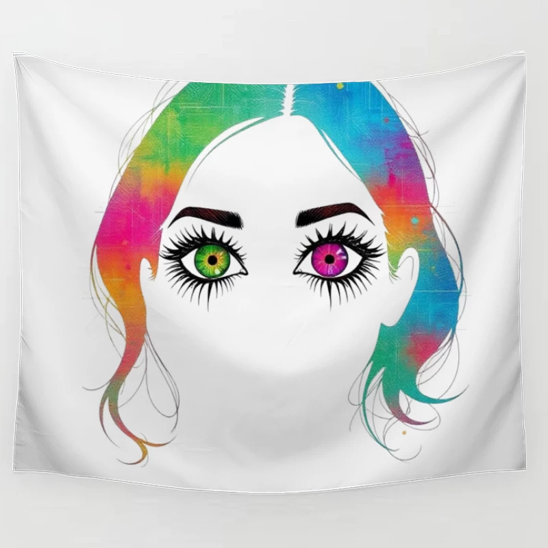 Artistic Rainbow Portrait with Heterochromatic Eyes Tapestry