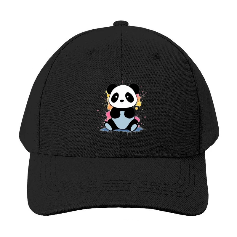 Adorable Cartoon Panda with Watercolor Splash Background Baseball Cap