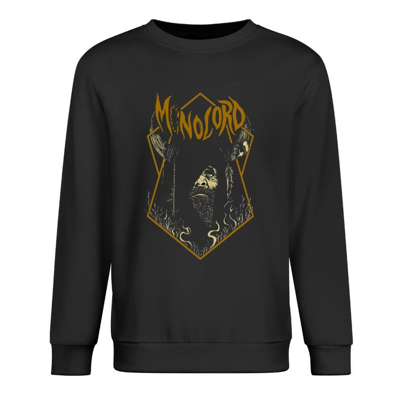 Minimalist Gold Gothic Logo with Bearded Figure Design Male Pullover Sweatshirt