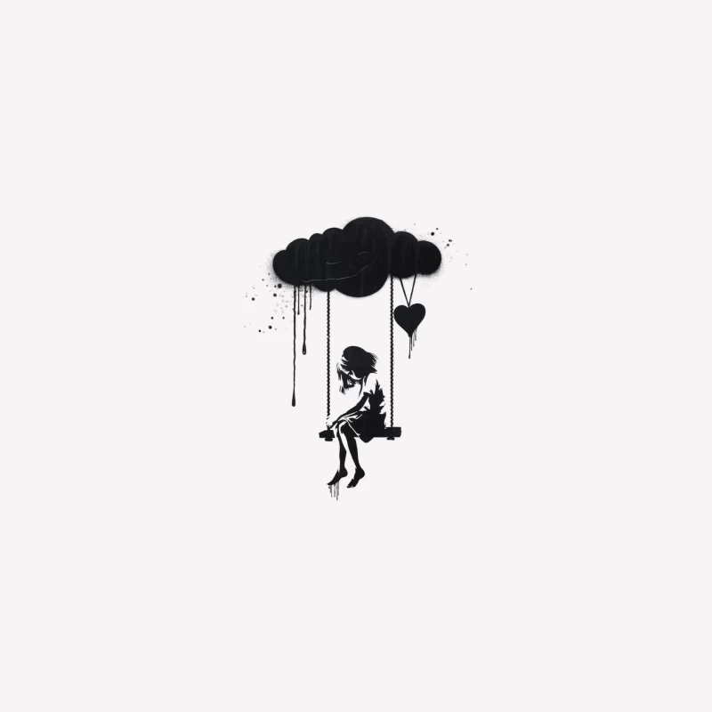 Melancholy Silhouette: A Lone Figure on a Heart-Shaped Swing Male T-Shirt