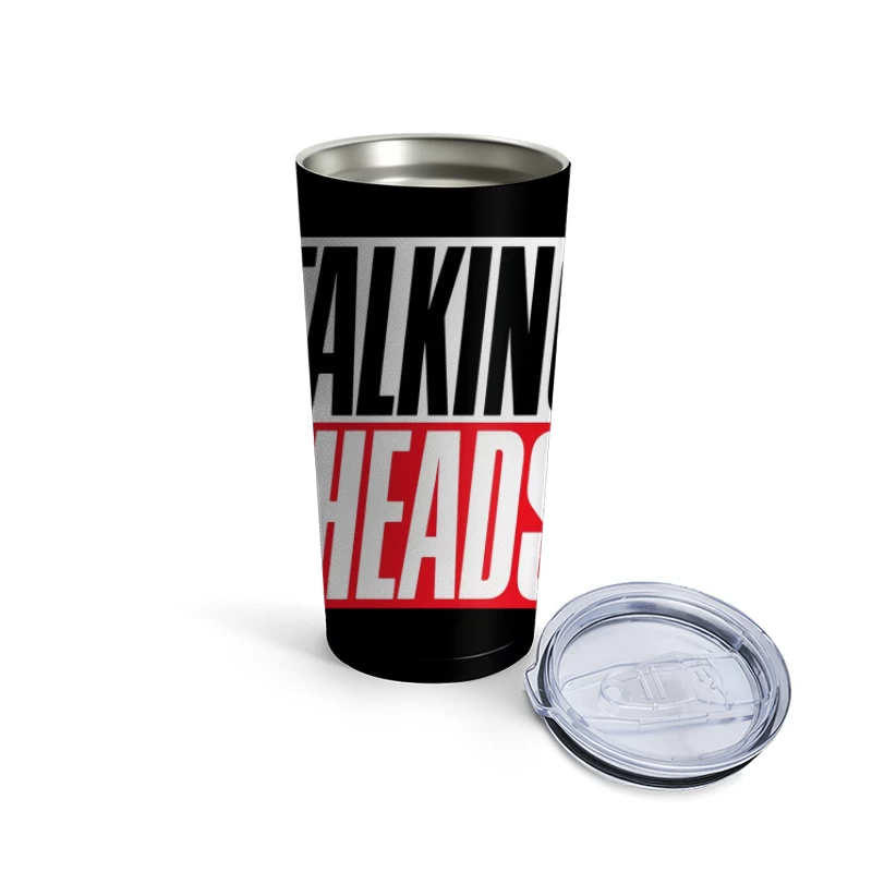 Talking Heads Classic Band Logo Design in Black and Red Typography Travel Mug