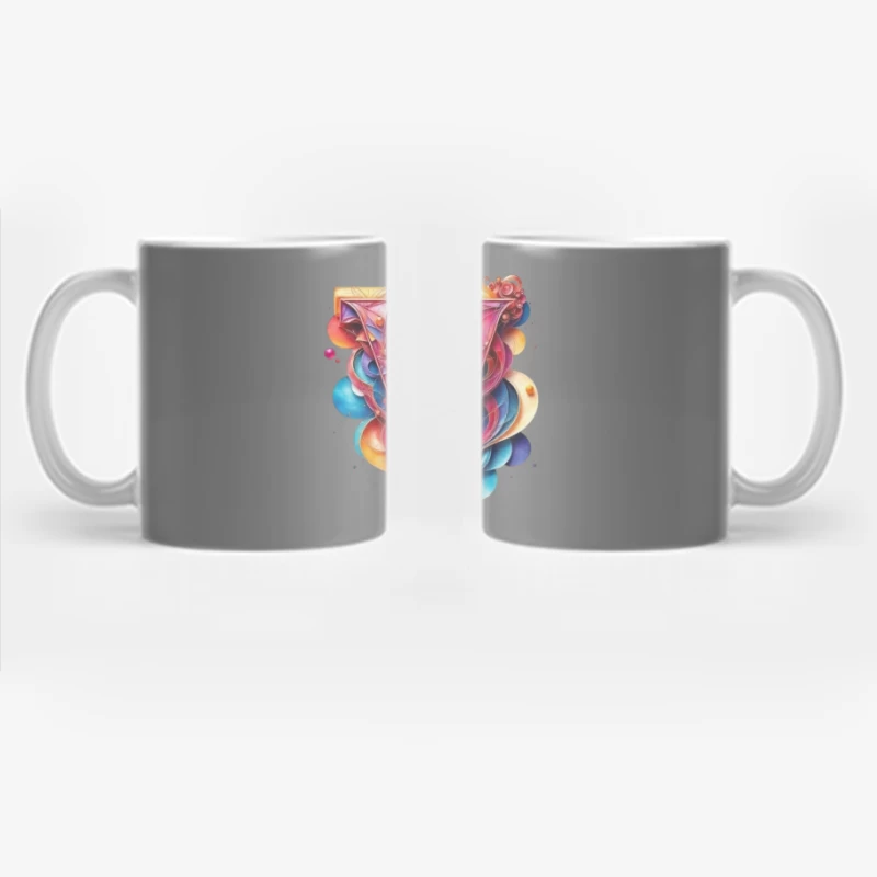 Vibrant Geometric Letter V with Abstract Swirls Coffee Mug