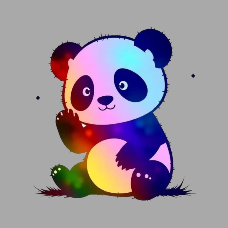 Cute Rainbow Gradient Panda Cartoon Illustration Male Pullover Hoodie