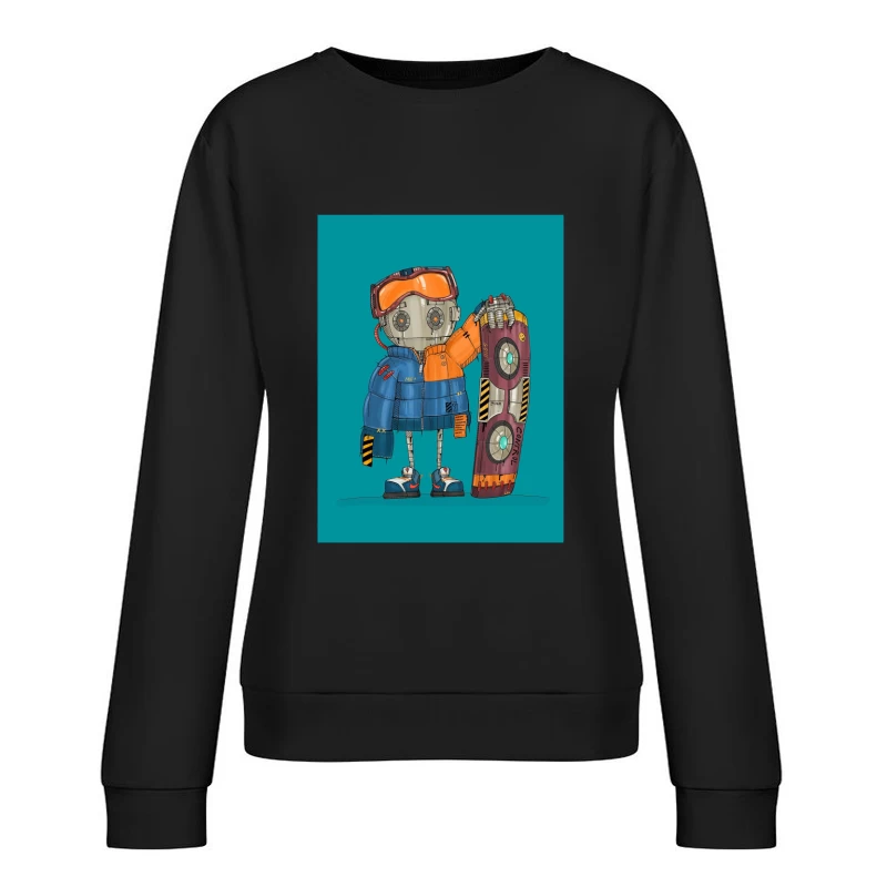 Cute Robot Skater with Futuristic Board Female Pullover Sweatshirt