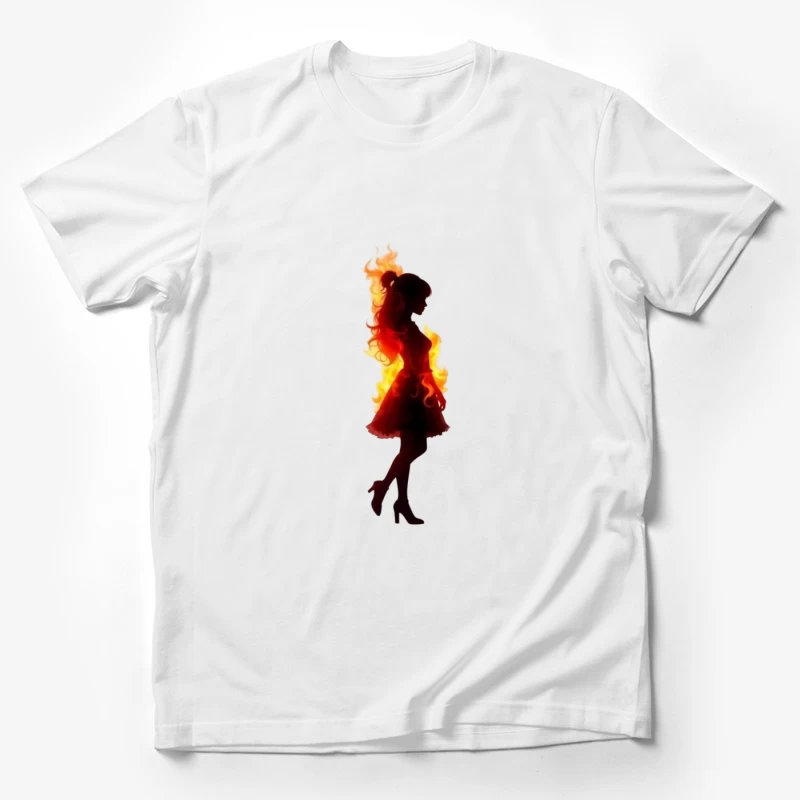 Fiery Female Silhouette in Elegant Dress Male T-Shirt