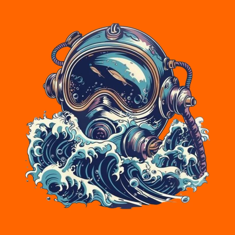 Vintage Deep Sea Diver Illustration Throw Pillow