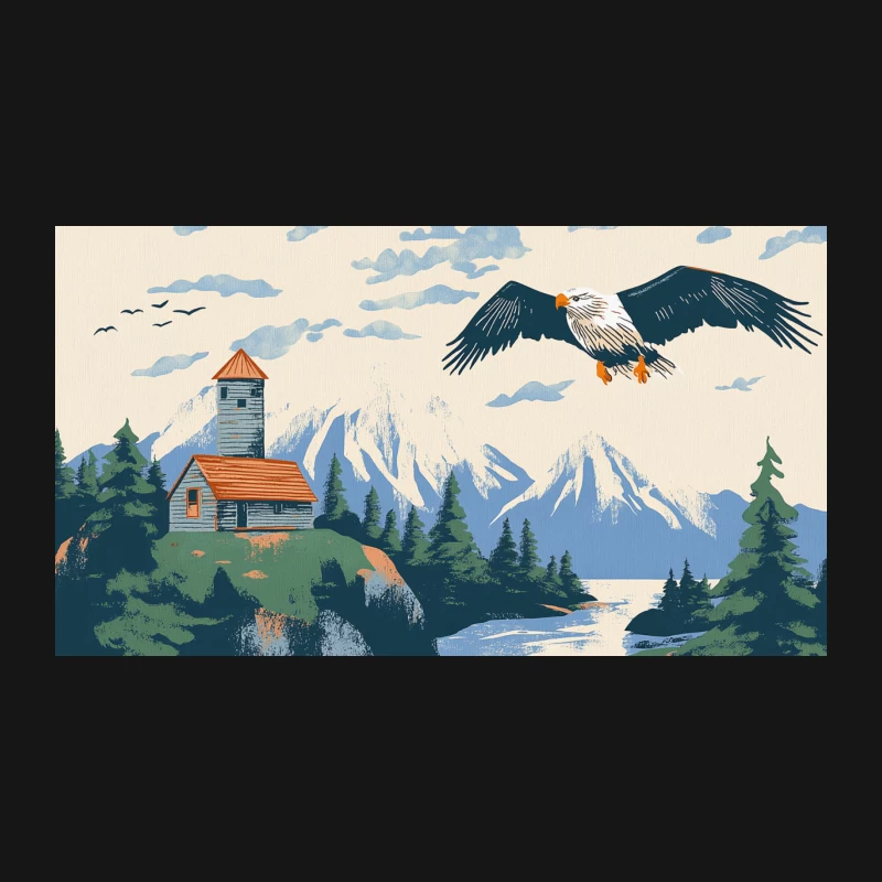 Majestic Bald Eagle Soaring Over Mountain Wilderness Landscape Desk Mat