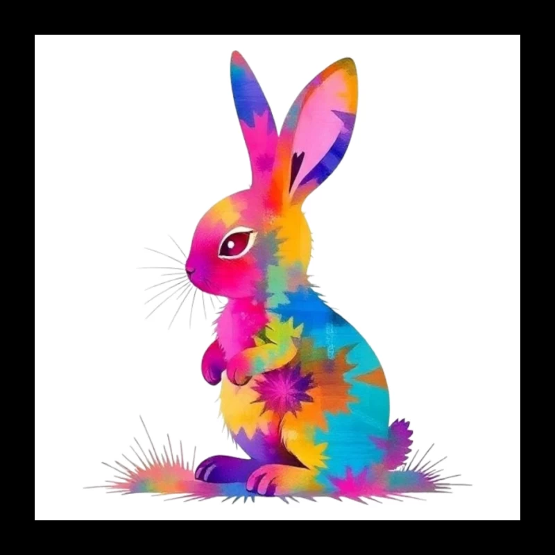 Vibrant Tie-Dye Watercolor Bunny Illustration Pin