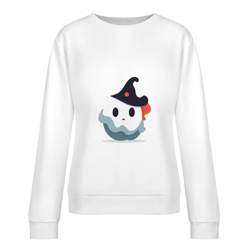 Cute Cartoon Ghost with Witch Hat Female Pullover Sweatshirt