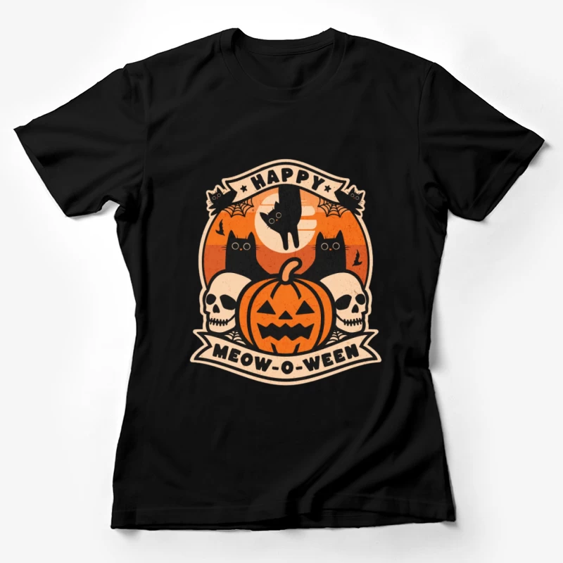 Joyeux Meow-o-ween avec citrouilles et chats Femme T-Shirt