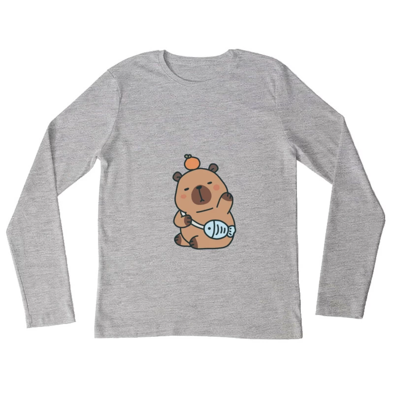 Ours endormi avec poisson et orange Femme Manches Longues T-Shirt
