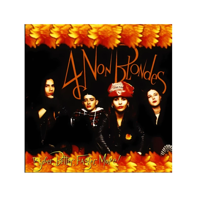 4 Non Blondes "Bigger, Better, Faster, More!" Album Cover Art with Orange Floral Border Tapestry