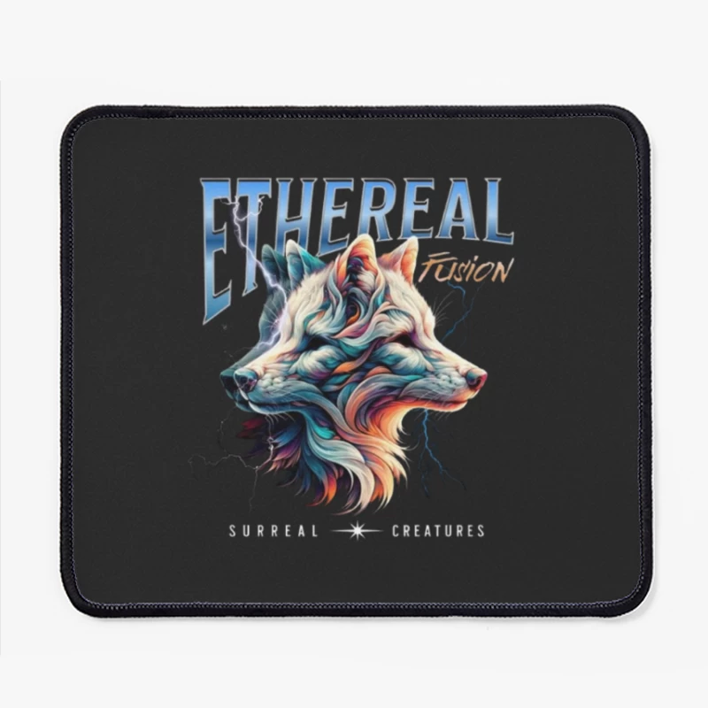 Ethereal Wolf Spirit with Lightning - Abstract Digital Art Mouse Pad