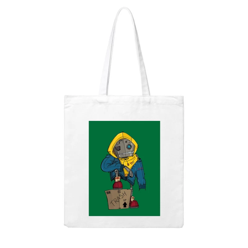 Cute Robot in Yellow Hoodie with Cardboard Box Cotton Tote Bag