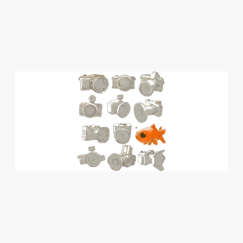 Illustrated Camera Sketches with Goldfish Accent Coffee Mug