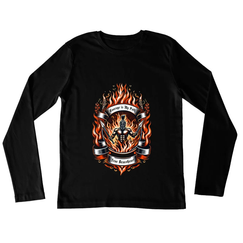 Guerrier Courageux dans un Motif de Flammes Femme Manches Longues T-Shirt