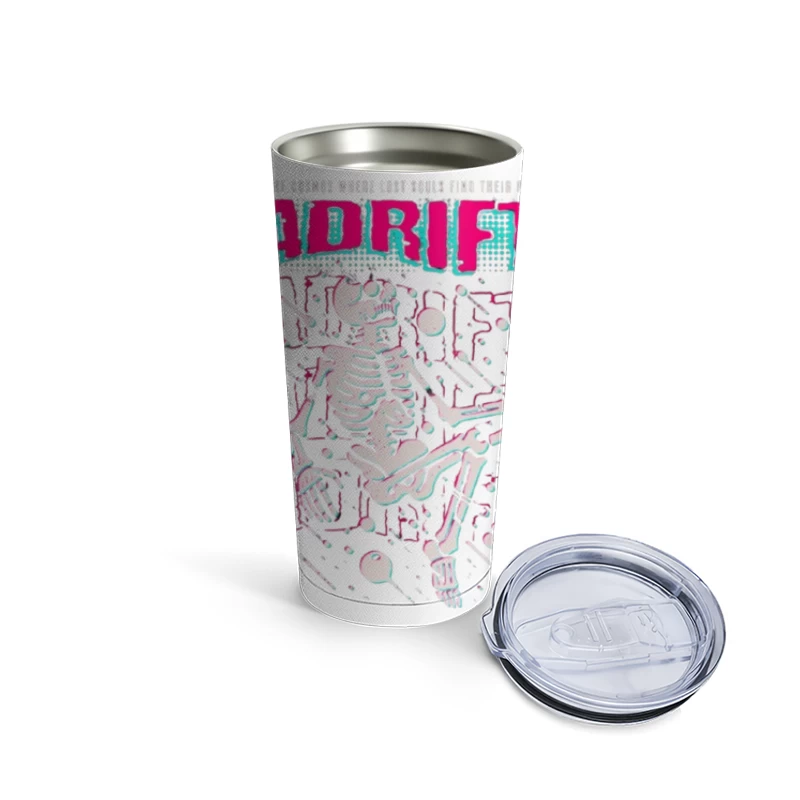 Adrift Skeletal Typography Design in Retro Punk Style Travel Mug