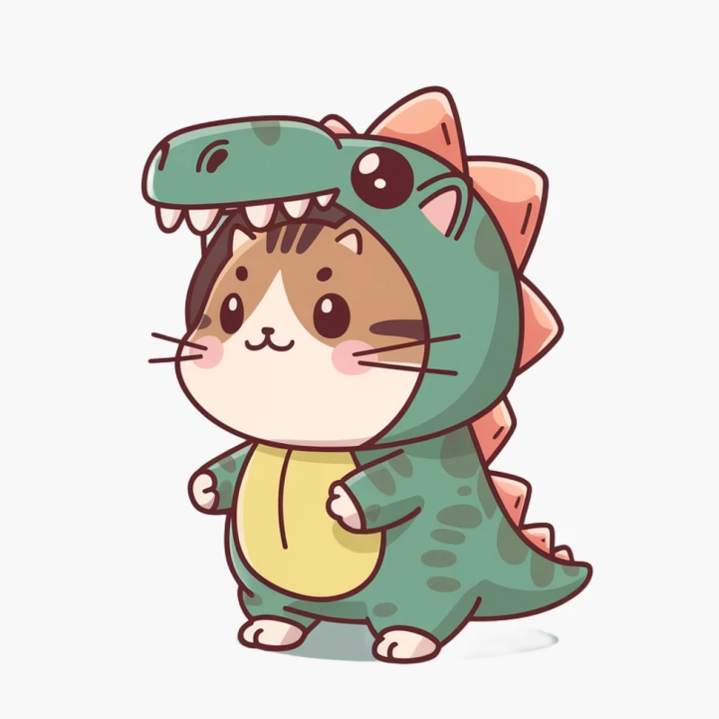 Adorable Cat in Dinosaur Costume: Kawaii Cartoon Illustration Cotton Tote Bag