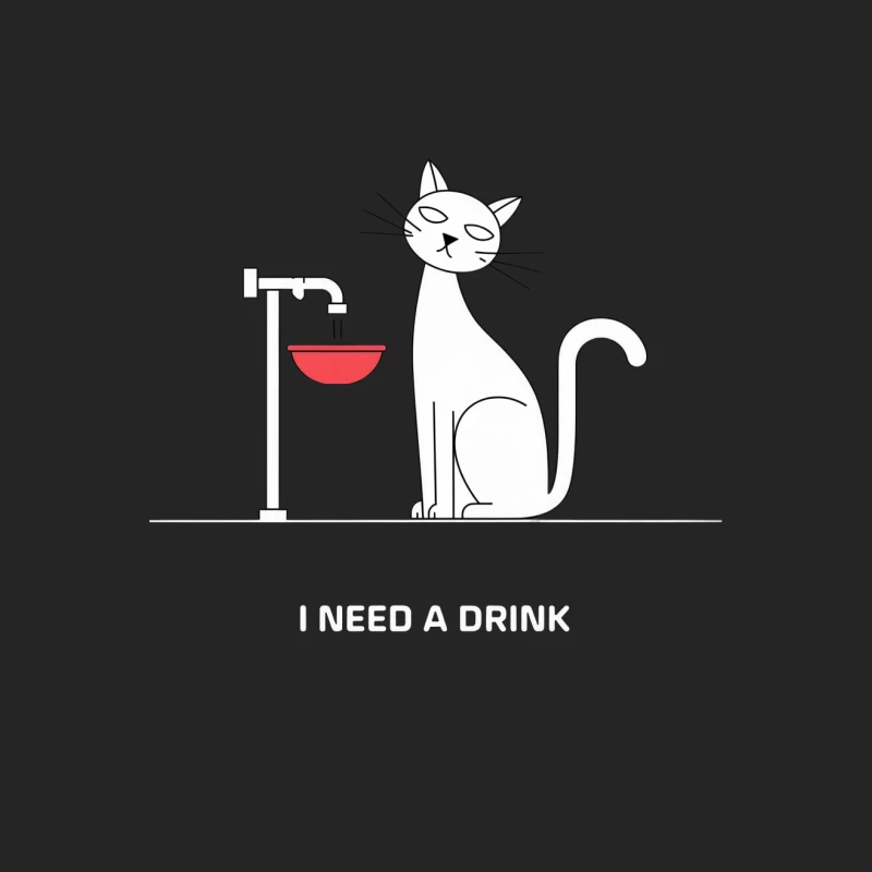 Minimalist Line Drawing of Cat with Red Water Bowl Female Pullover Sweatshirt