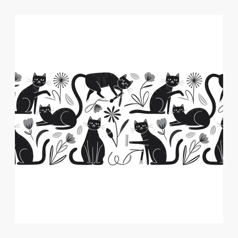 Whimsical Black Cat Floral Illustration Pin