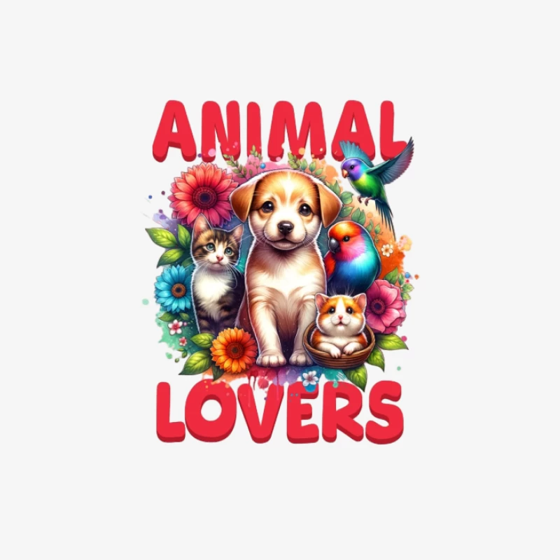 Amoureux des animaux avec chien, chat et fleurs Femme Manches Longues T-Shirt