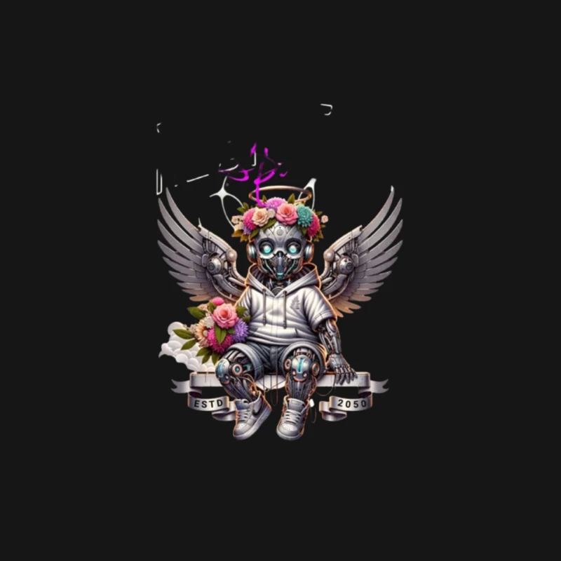 Angelic Steampunk Robot with Floral Crown and Wings Mouse Pad