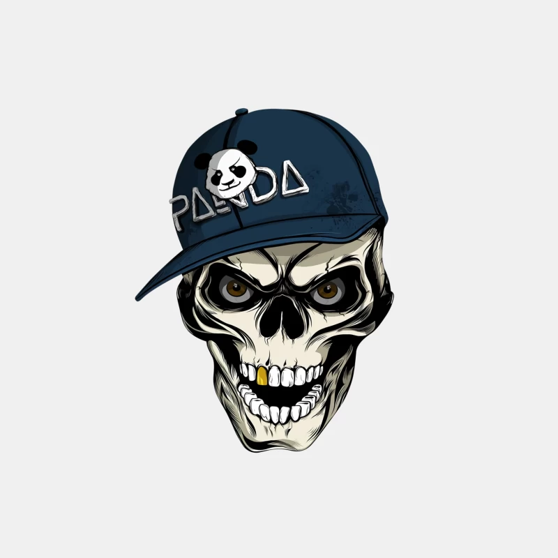 Skull with Panda Cap Graphic Illustration Male Tank Top