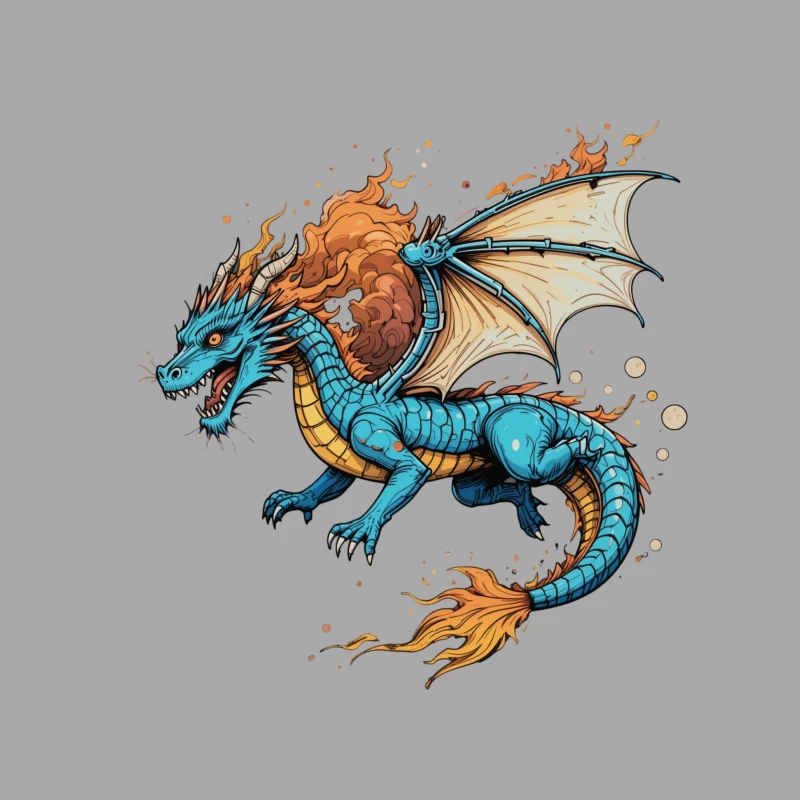 Fierce Blue Dragon with Fiery Mane and Wings Female Pullover Hoodie
