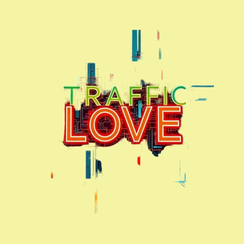 Neon Traffic Love Typography with Glitch Effect Tapestry