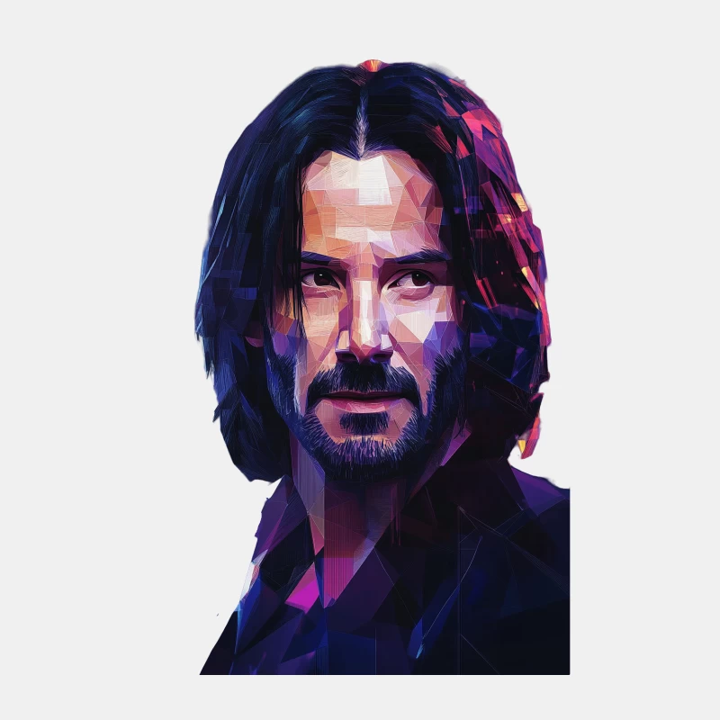 Geometric Digital Portrait of Long-Haired Bearded Man in Vibrant Colors Male Tank Top