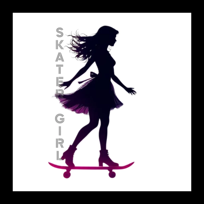 Stylish Skater Girl Silhouette in Pink and Black Pin