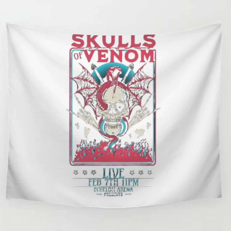 Gothic Skulls of Venom Concert Poster with Spiderwebs and Flames Tapestry