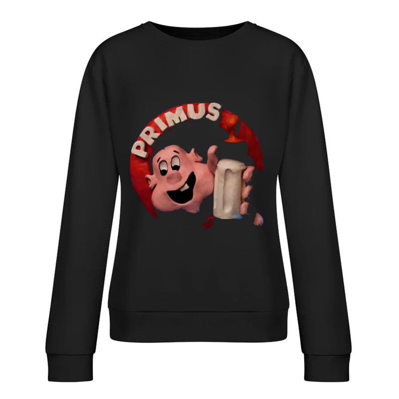 Vintage Primus Beer Mascot with Beer Mug Female Pullover Sweatshirt