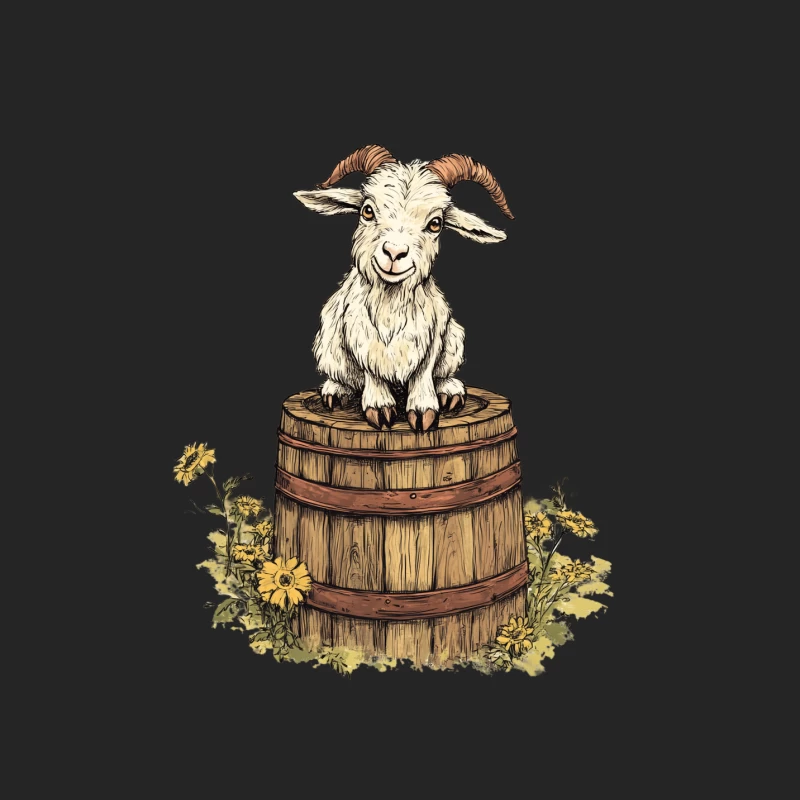 Adorable Goat on Rustic Barrel with Wildflowers Male Pullover Sweatshirt