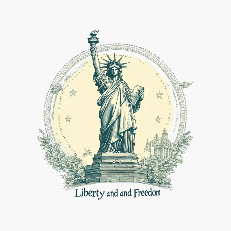 Vintage Circular Design of the Statue of Liberty: Symbol of American Freedom Cotton Tote Bag