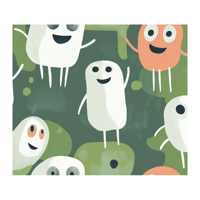 Whimsical Cartoon Monsters: A Playful Abstract Illustration Tapestry