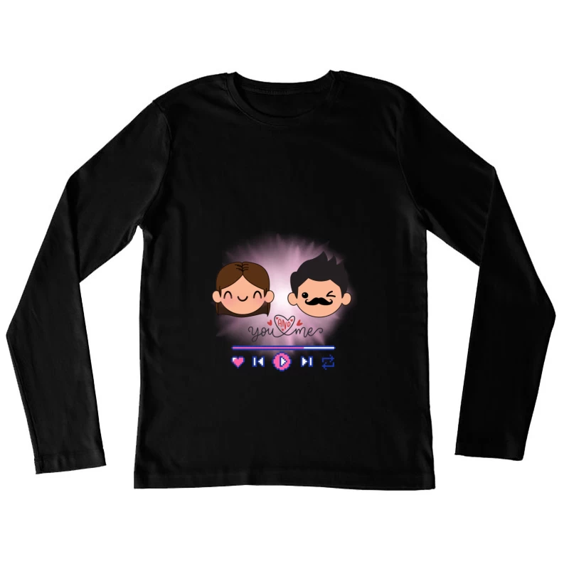 Adorable Chibi Couple Hugging with Pink Hearts Female Long Sleeve T-Shirt