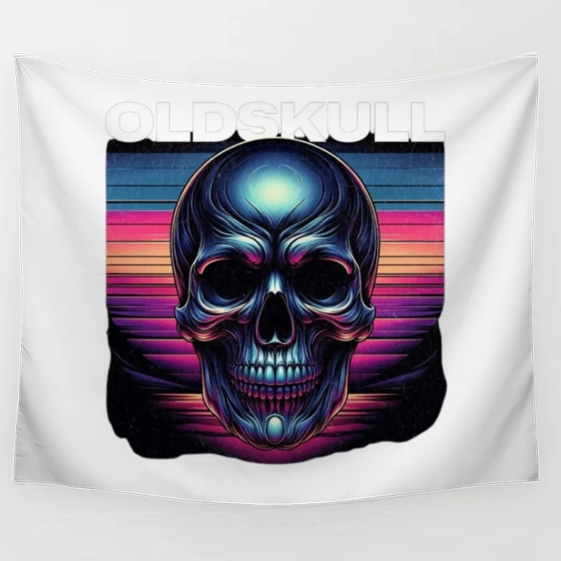 Retro Synthwave Neon Skull Artwork Tapestry