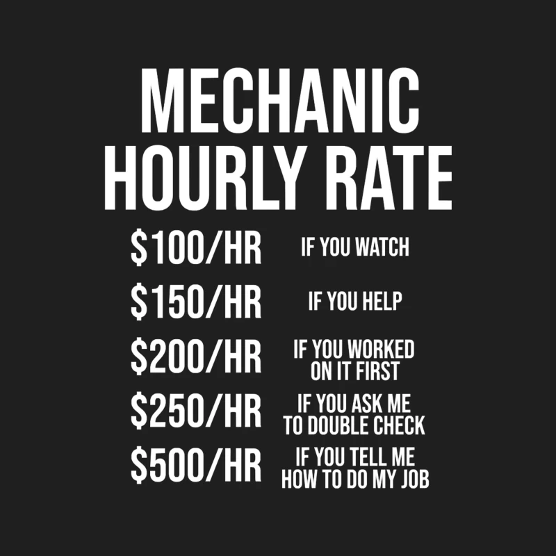 Mechanic's Humorous Progressive Hourly Rate Chart Male Tank Top