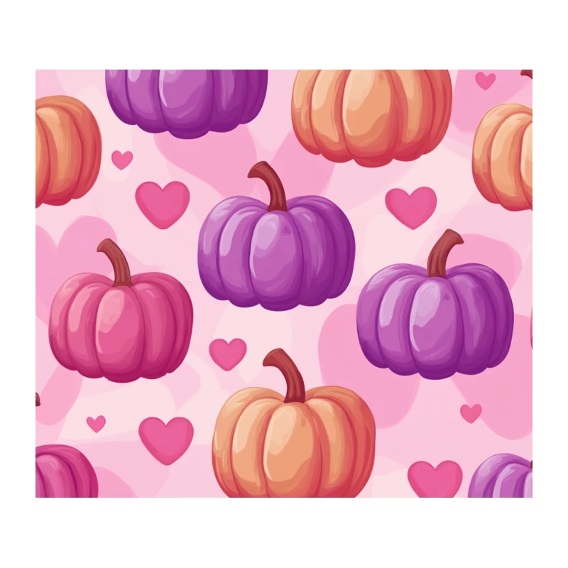 Cute Pastel Pumpkin and Heart Pattern for Autumn Tapestry