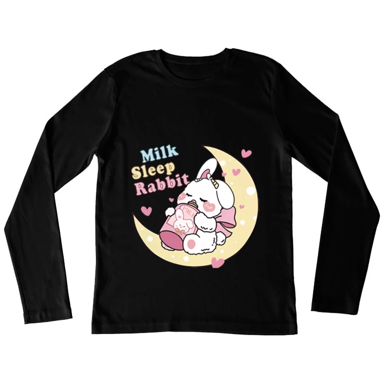 Schlafendes Kaninchen auf dem Mond mit Milchflasche Damen Langarm T-Shirt