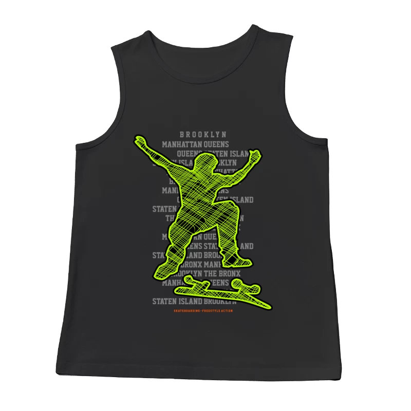 Skateboarder-Silhouette mit Stadttext Herren Tanktops