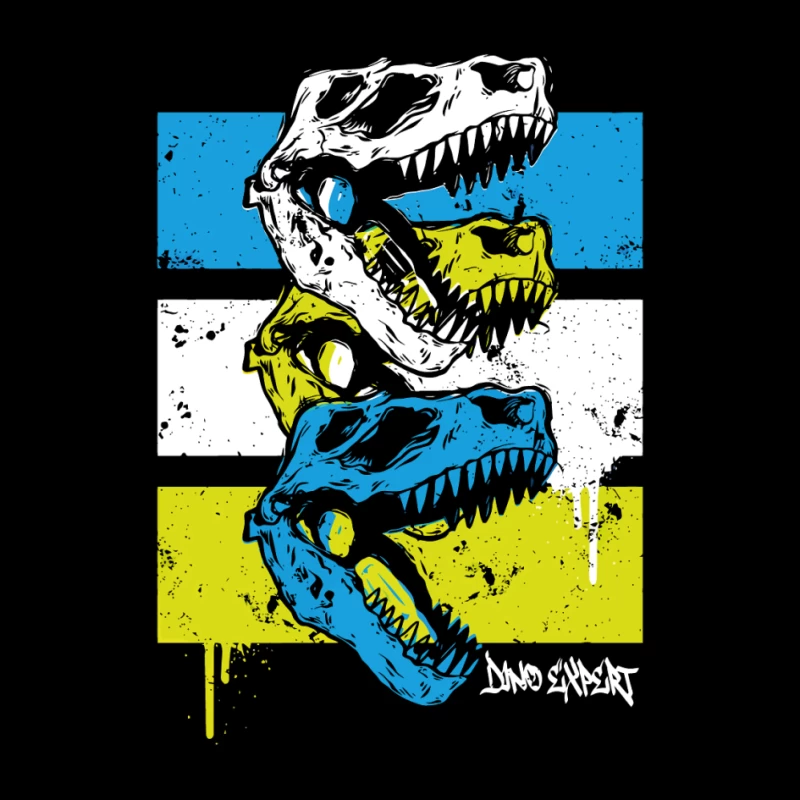 Layered T-Rex Skulls: Grunge Street Art Aesthetic Pin