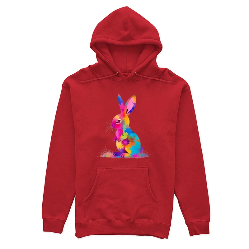 Vibrant Tie-Dye Watercolor Bunny Illustration Female Pullover Hoodie