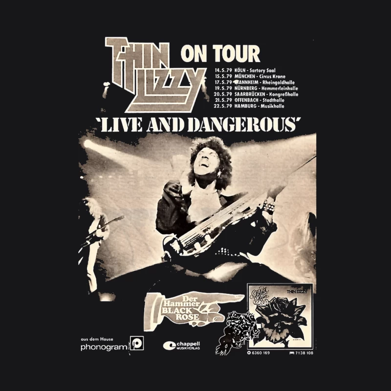 Vintage Thin Lizzy "Live and Dangerous" Tour Concert Poster Male Pullover Hoodie