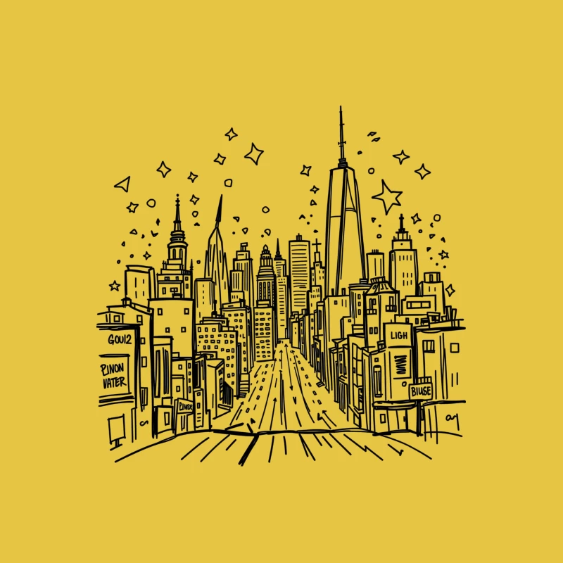 Urban Night Skyline Illustration Male T-Shirt
