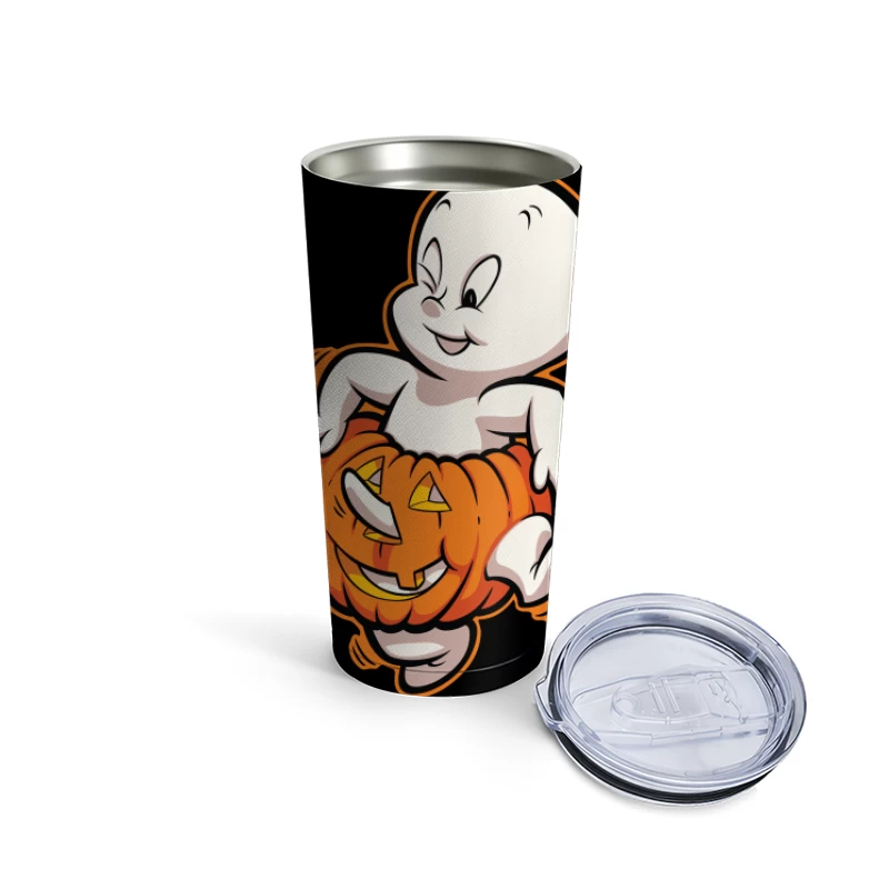 Casper the Friendly Ghost in a Pumpkin Costume Travel Mug