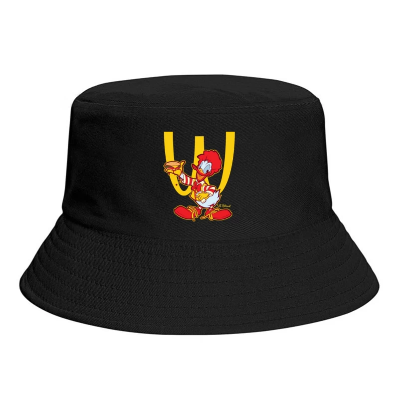 Cartoon Fast Food Character Holding a Burger Bucket Hat