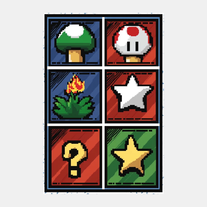 Classic Super Mario Power-Up Icons in Pixel Art Style Male Tank Top